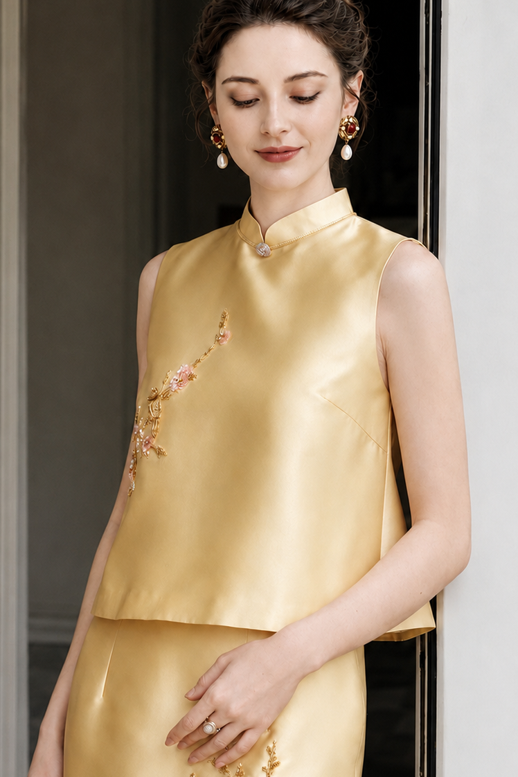 Victoria Princess Golden Blossom Embroidered Two-Piece Set