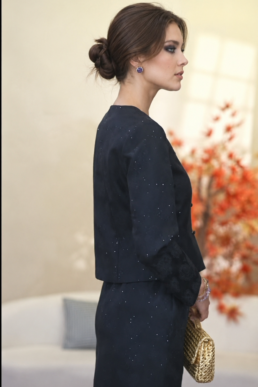 Midnight Starlight Silk Jacket & Maxi Skirt Set