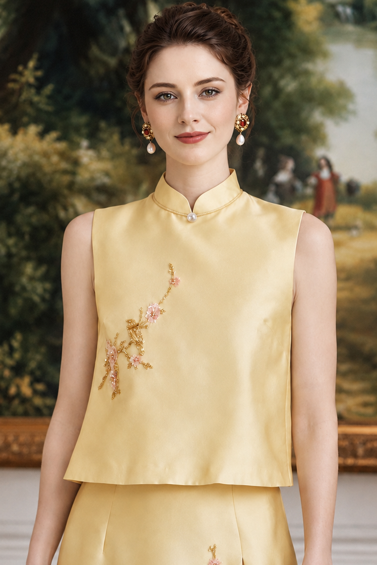 Victoria Princess Golden Blossom Embroidered Two-Piece Set