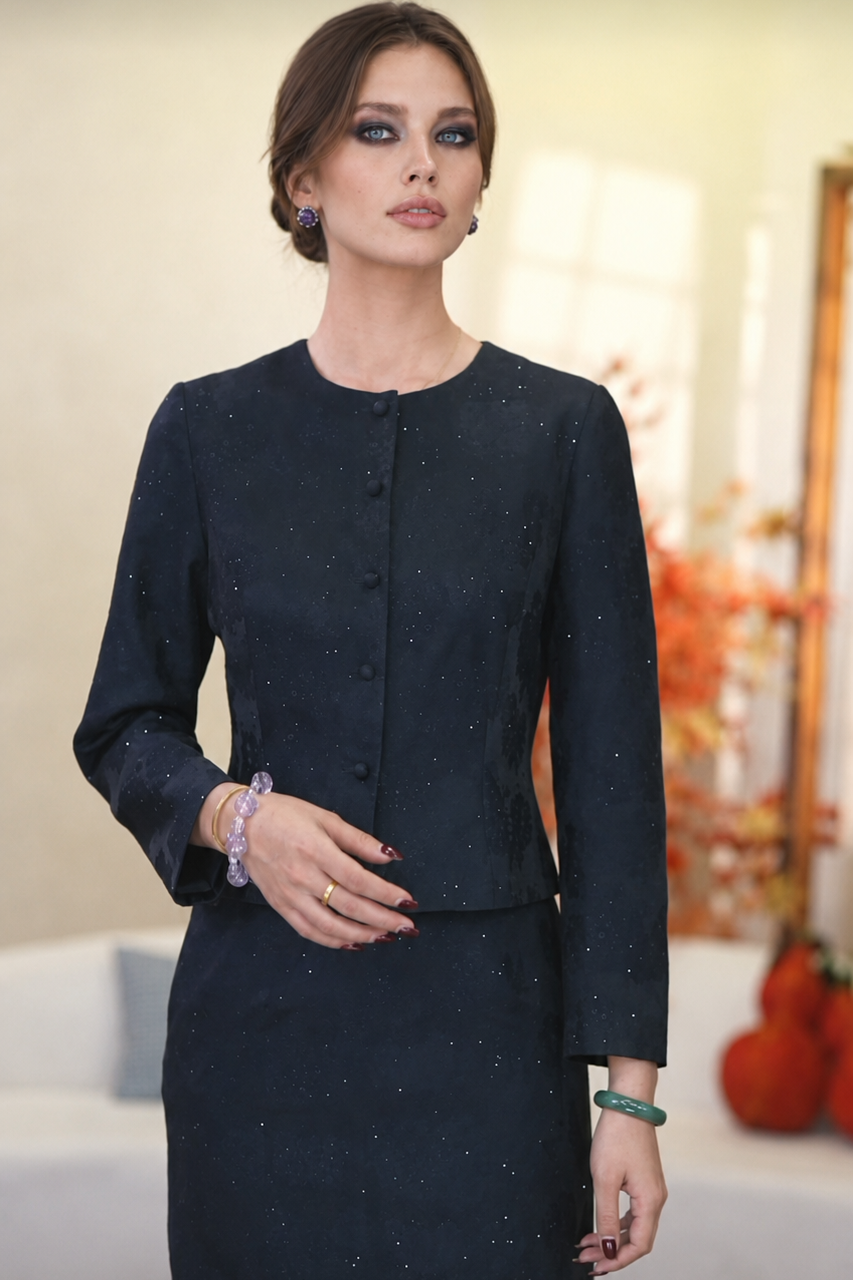 Midnight Starlight Silk Jacket & Maxi Skirt Set
