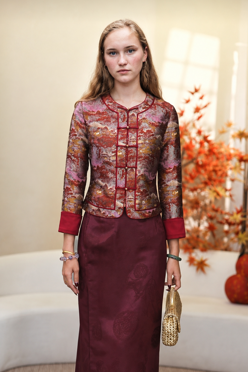 Autumn Palace Silk Jacket & Maxi Skirt Set