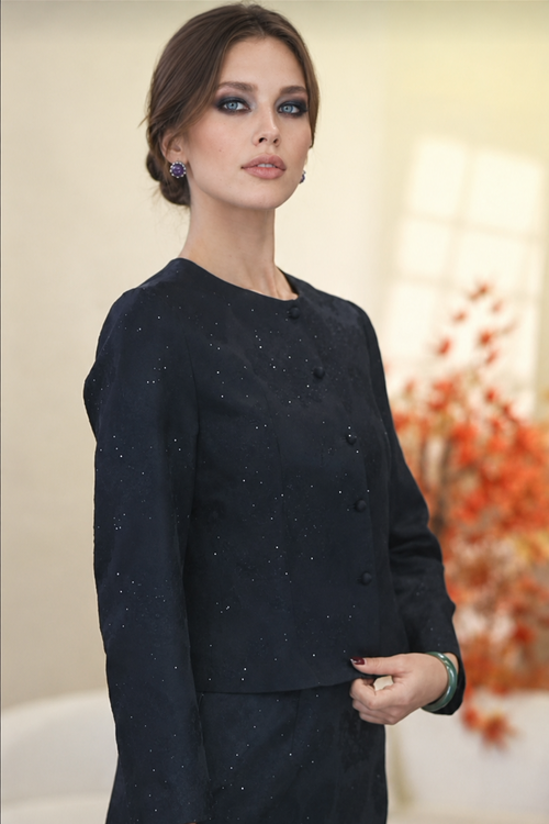 Midnight Starlight Silk Jacket & Maxi Skirt Set